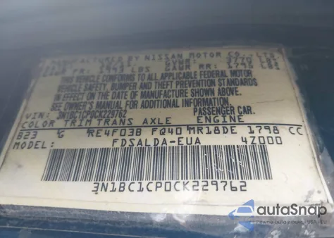 2012 Nissan Versa 1.8 S from USA, damaged, VIN 3N1BC1CP0CK229762